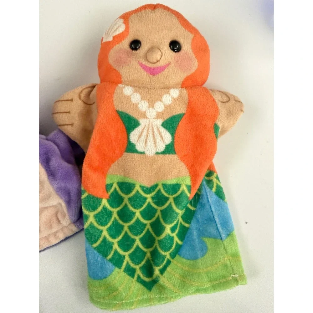 Plush Hand Puppet Set Princess Mermaid and Purple Bunny Storytelling Toys 3pc